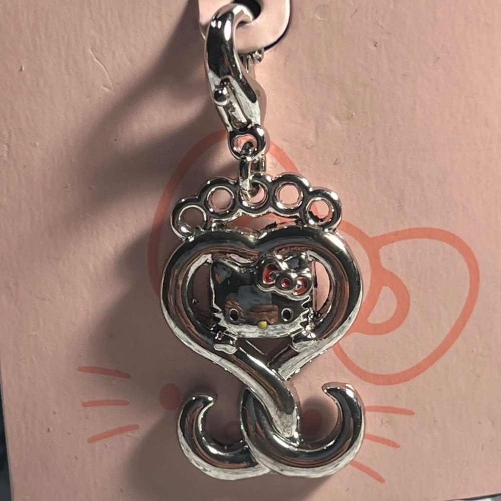 Silver Hello Kitty Heart Pendant Charm
